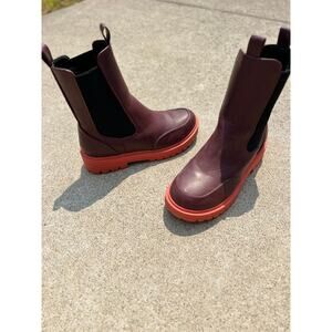 Soda Boots Women Size 8.5 Plum Burgundy Chelsea Faux Leather Mid Calf
